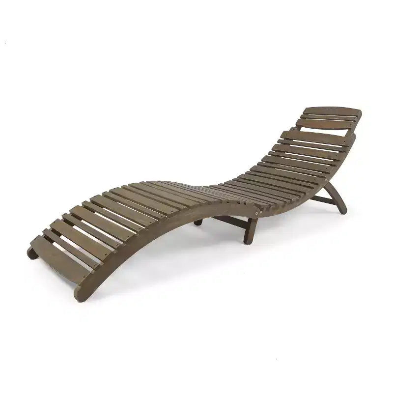 Chaises longues en bois Okak au design incurvé, fauteuil inclinable extérieur pliant avec assise à lattes, chaises de porche pour jardin, bord de piscine, arrière-cour