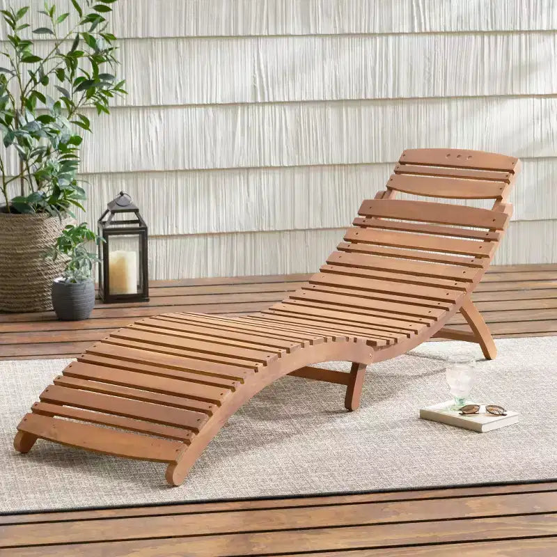 Chaises longues en bois Okak au design incurvé, fauteuil inclinable extérieur pliant avec assise à lattes, chaises de porche pour jardin, bord de piscine, arrière-cour