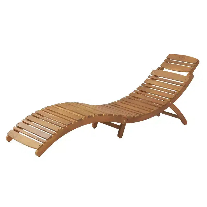 Chaises longues en bois Okak au design incurvé, fauteuil inclinable extérieur pliant avec assise à lattes, chaises de porche pour jardin, bord de piscine, arrière-cour