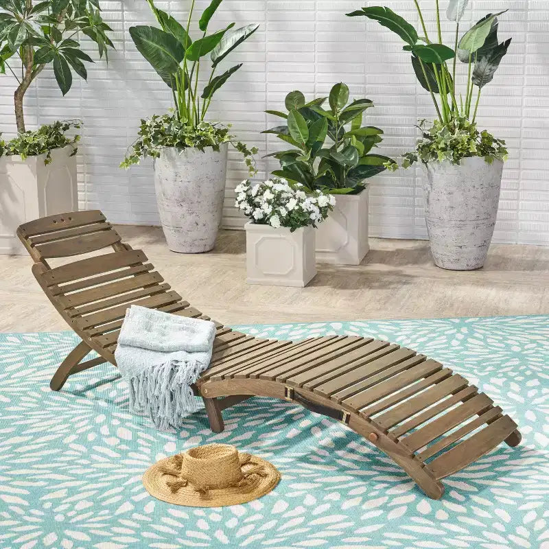 Chaises longues en bois Okak au design incurvé, fauteuil inclinable extérieur pliant avec assise à lattes, chaises de porche pour jardin, bord de piscine, arrière-cour