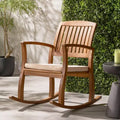 Okak Acacia Wood Patio Rocking Chairs with Water-Proof Cushions, Outdoor Chair with Fixed Arms, Patio Chair for Garden, Lawn, Backyard, Natural+Cream