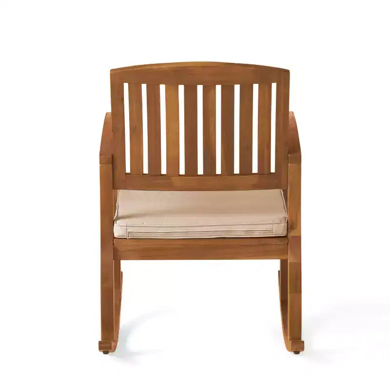 Fauteuils à bascule de patio Okak en bois d'acacia avec coussins imperméables, chaise d'extérieur avec accoudoirs fixes, chaise de patio pour jardin, pelouse, cour, Naturel+Crème