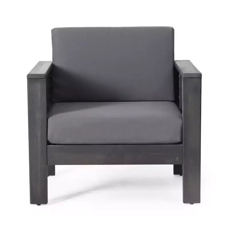 Fauteuils de jardin Okak en bois d'acacia avec coussins, chaises de porche style ferme avec accoudoirs fixes, fauteuil de terrasse pour jardin, arrière-cour