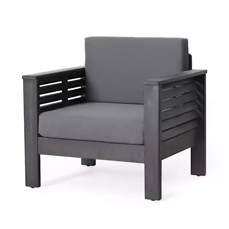 Fauteuils de jardin Okak en bois d'acacia avec coussins, chaises de porche style ferme avec accoudoirs fixes, fauteuil de terrasse pour jardin, arrière-cour