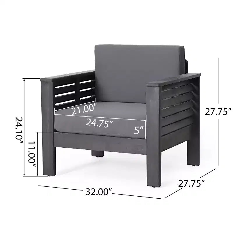 Fauteuils de jardin Okak en bois d'acacia avec coussins, chaises de porche style ferme avec accoudoirs fixes, fauteuil de terrasse pour jardin, arrière-cour