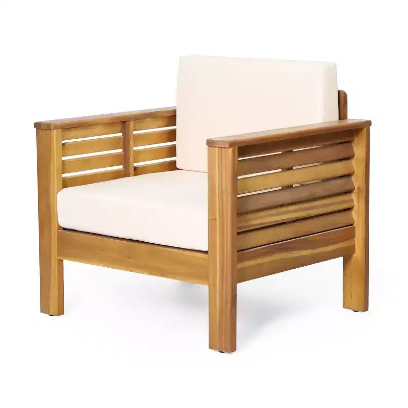 Fauteuils de jardin Okak en bois d'acacia avec coussins, chaises de porche style ferme avec accoudoirs fixes, fauteuil de terrasse pour jardin, arrière-cour