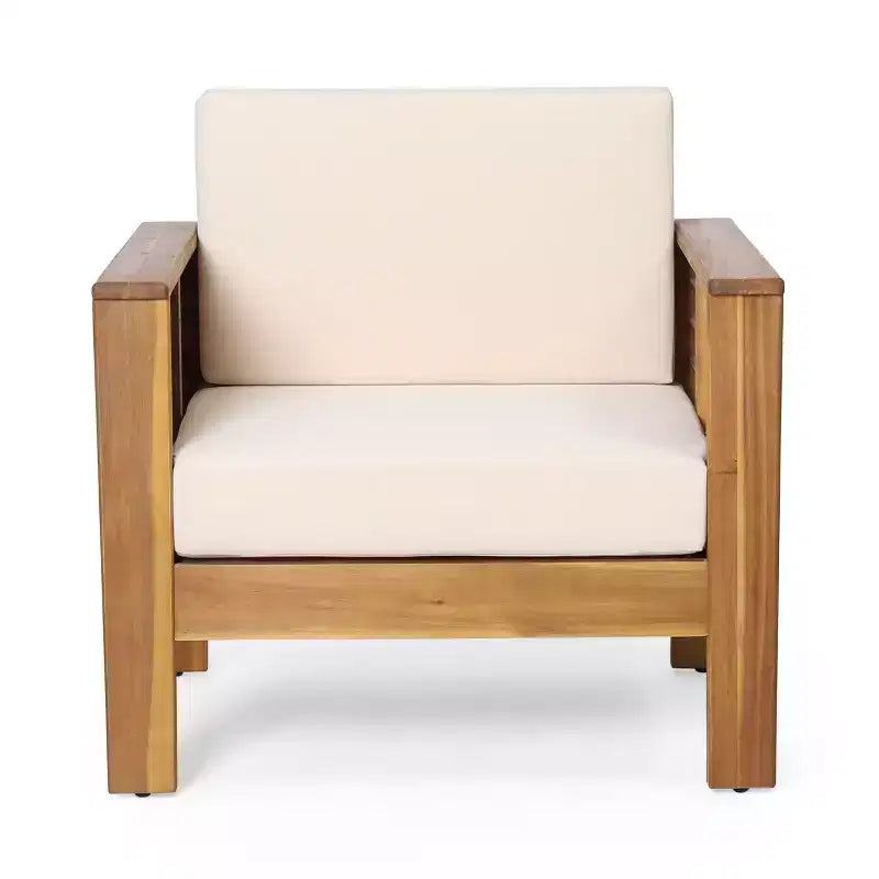 Fauteuils de jardin Okak en bois d'acacia avec coussins, chaises de porche style ferme avec accoudoirs fixes, fauteuil de terrasse pour jardin, arrière-cour