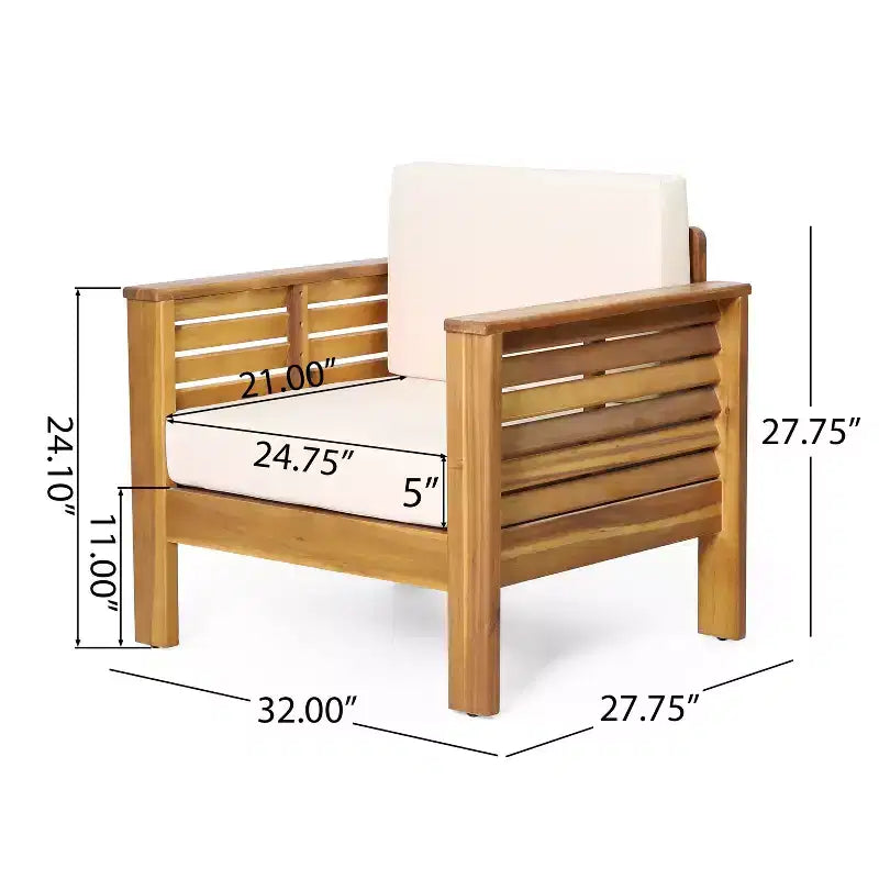 Fauteuils de jardin Okak en bois d'acacia avec coussins, chaises de porche style ferme avec accoudoirs fixes, fauteuil de terrasse pour jardin, arrière-cour