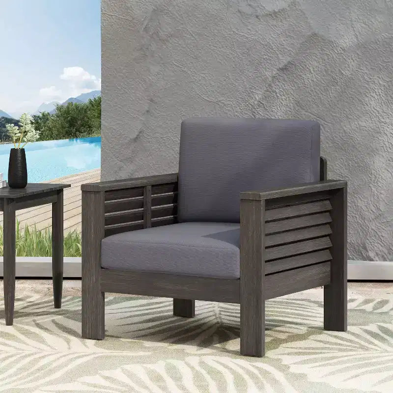 Fauteuils de jardin Okak en bois d'acacia avec coussins, chaises de porche style ferme avec accoudoirs fixes, fauteuil de terrasse pour jardin, arrière-cour