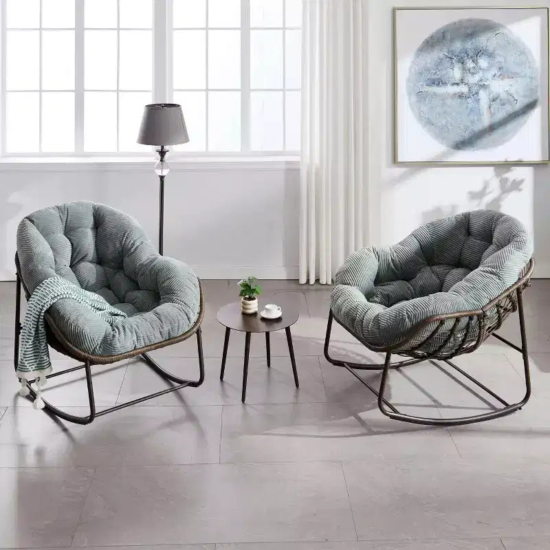 Fauteuils à bascule d'extérieur Okak en rotin avec coussin rembourré, fauteuils inclinables d'extérieur avec cadre métallique robuste, chaises de porche pour jardin, arrière-cour