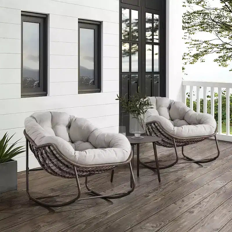 Fauteuils à bascule d'extérieur Okak en rotin avec coussin rembourré, fauteuils inclinables d'extérieur avec cadre métallique robuste, chaises de porche pour jardin, arrière-cour