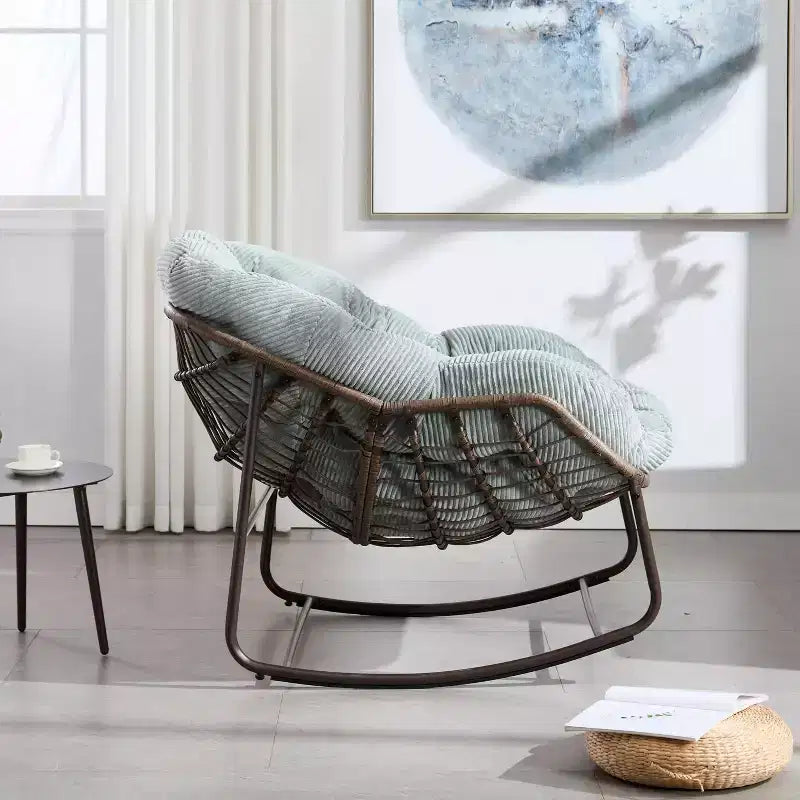 Fauteuils à bascule d'extérieur Okak en rotin avec coussin rembourré, fauteuils inclinables d'extérieur avec cadre métallique robuste, chaises de porche pour jardin, arrière-cour