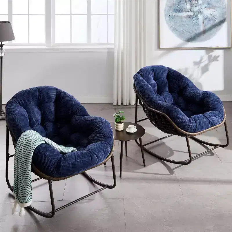 Fauteuils à bascule d'extérieur Okak en rotin avec coussin rembourré, fauteuils inclinables d'extérieur avec cadre métallique robuste, chaises de porche pour jardin, arrière-cour