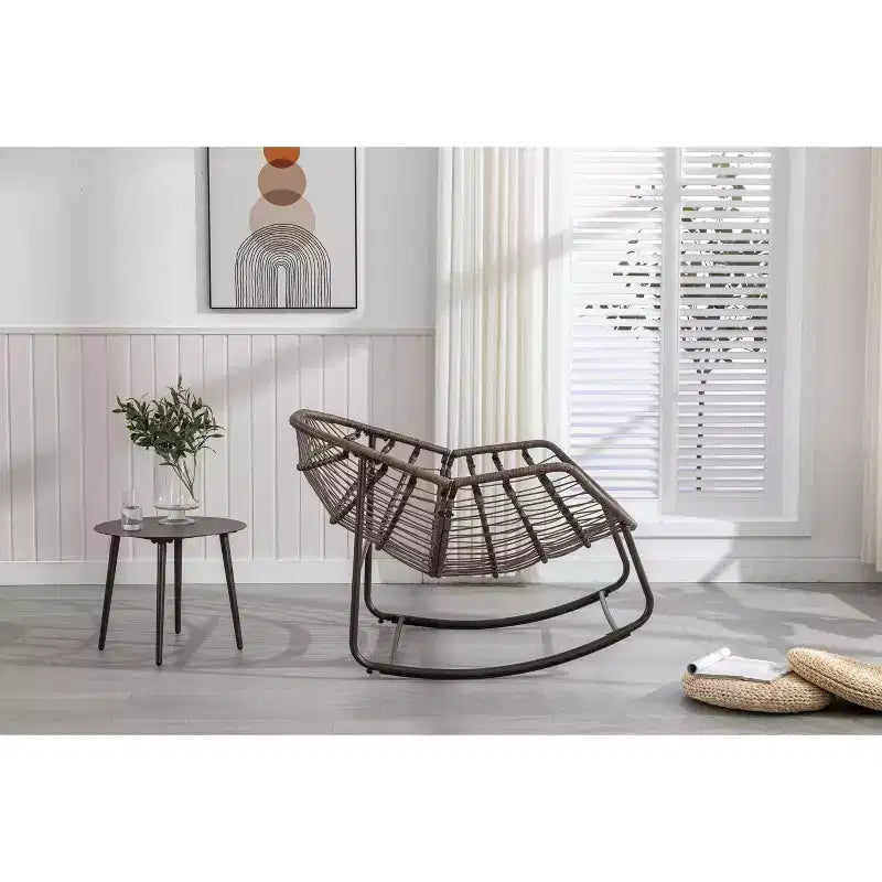 Fauteuils à bascule d'extérieur Okak en rotin avec coussin rembourré, fauteuils inclinables d'extérieur avec cadre métallique robuste, chaises de porche pour jardin, arrière-cour