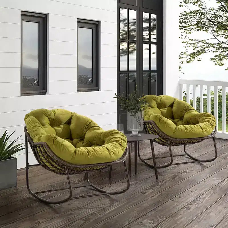 Fauteuils à bascule d'extérieur Okak en rotin avec coussin rembourré, fauteuils inclinables d'extérieur avec cadre métallique robuste, chaises de porche pour jardin, arrière-cour
