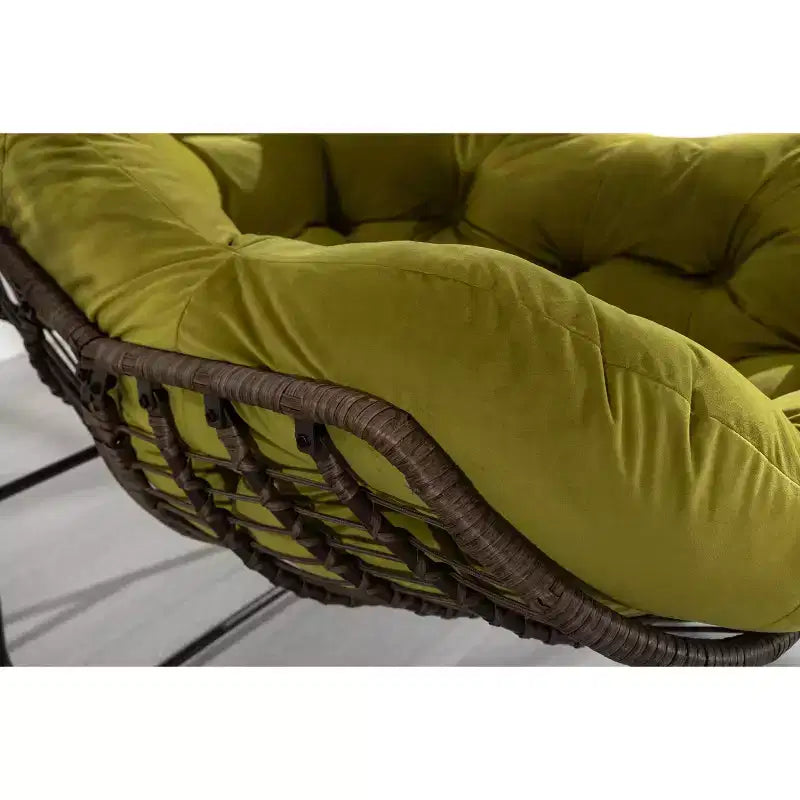 Fauteuils à bascule d'extérieur Okak en rotin avec coussin rembourré, fauteuils inclinables d'extérieur avec cadre métallique robuste, chaises de porche pour jardin, arrière-cour