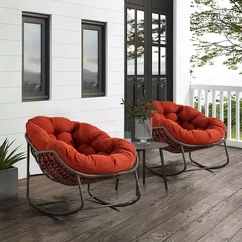 Fauteuils à bascule d'extérieur Okak en rotin avec coussin rembourré, fauteuils inclinables d'extérieur avec cadre métallique robuste, chaises de porche pour jardin, arrière-cour