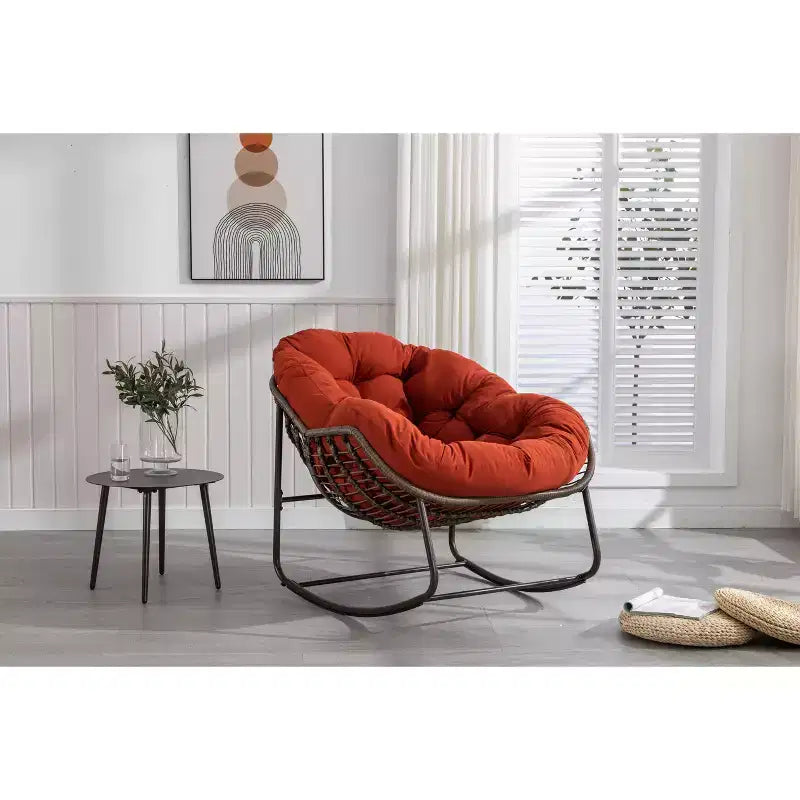 Fauteuils à bascule d'extérieur Okak en rotin avec coussin rembourré, fauteuils inclinables d'extérieur avec cadre métallique robuste, chaises de porche pour jardin, arrière-cour