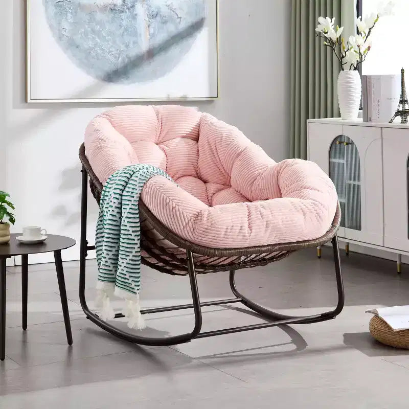 Fauteuils à bascule d'extérieur Okak en rotin avec coussin rembourré, fauteuils inclinables d'extérieur avec cadre métallique robuste, chaises de porche pour jardin, arrière-cour