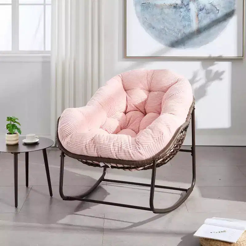 Fauteuils à bascule d'extérieur Okak en rotin avec coussin rembourré, fauteuils inclinables d'extérieur avec cadre métallique robuste, chaises de porche pour jardin, arrière-cour