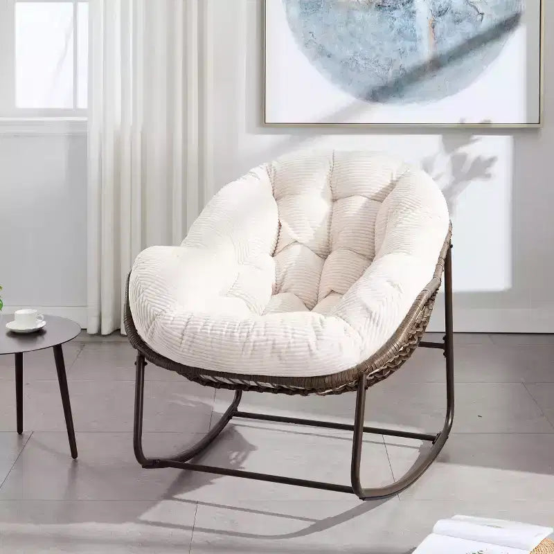 Fauteuils à bascule d'extérieur Okak en rotin avec coussin rembourré, fauteuils inclinables d'extérieur avec cadre métallique robuste, chaises de porche pour jardin, arrière-cour