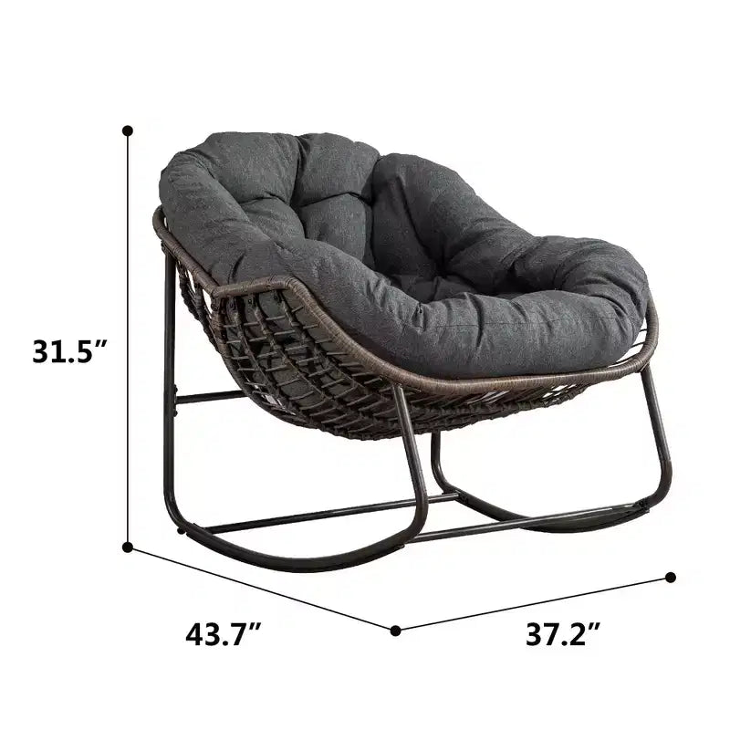 Fauteuils à bascule d'extérieur Okak en rotin avec coussin rembourré, fauteuils inclinables d'extérieur avec cadre métallique robuste, chaises de porche pour jardin, arrière-cour