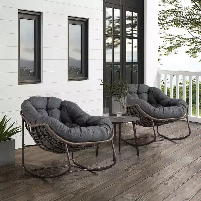 Fauteuils à bascule d'extérieur Okak en rotin avec coussin rembourré, fauteuils inclinables d'extérieur avec cadre métallique robuste, chaises de porche pour jardin, arrière-cour