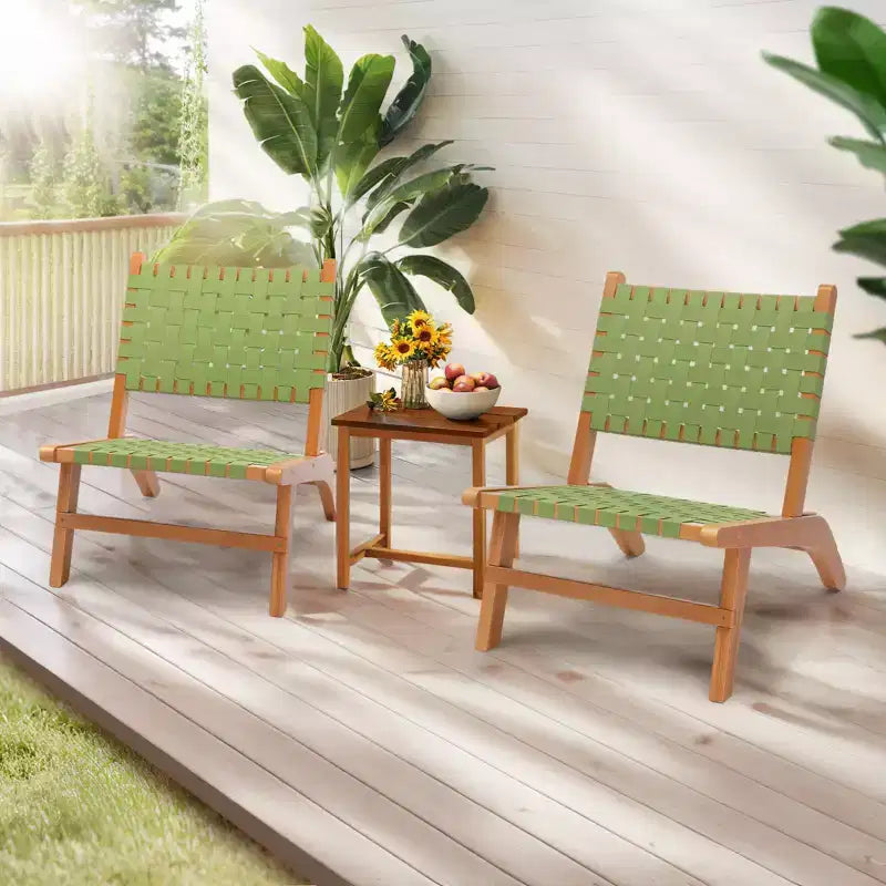 Karl Home | Fauteuil d'appoint de patio en bois massif avec dossier et assise tressés à la main