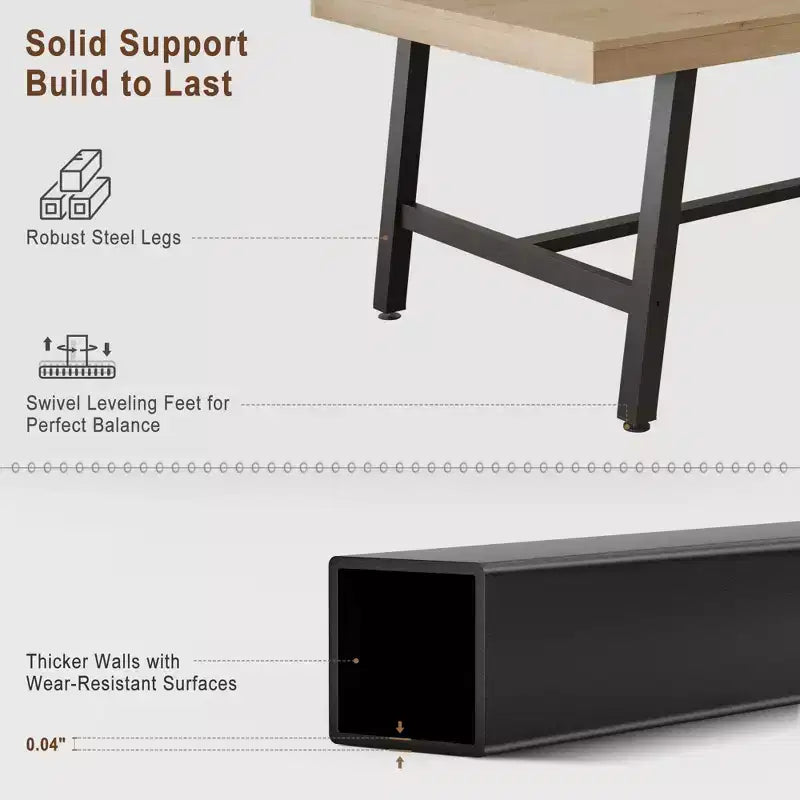 Table à manger pour 6-8 personnes, table de cuisine rectangulaire de 200 cm, tables de cuisine industrielles en bois de style rustique avec cadre métallique robuste, pour bureau et maison