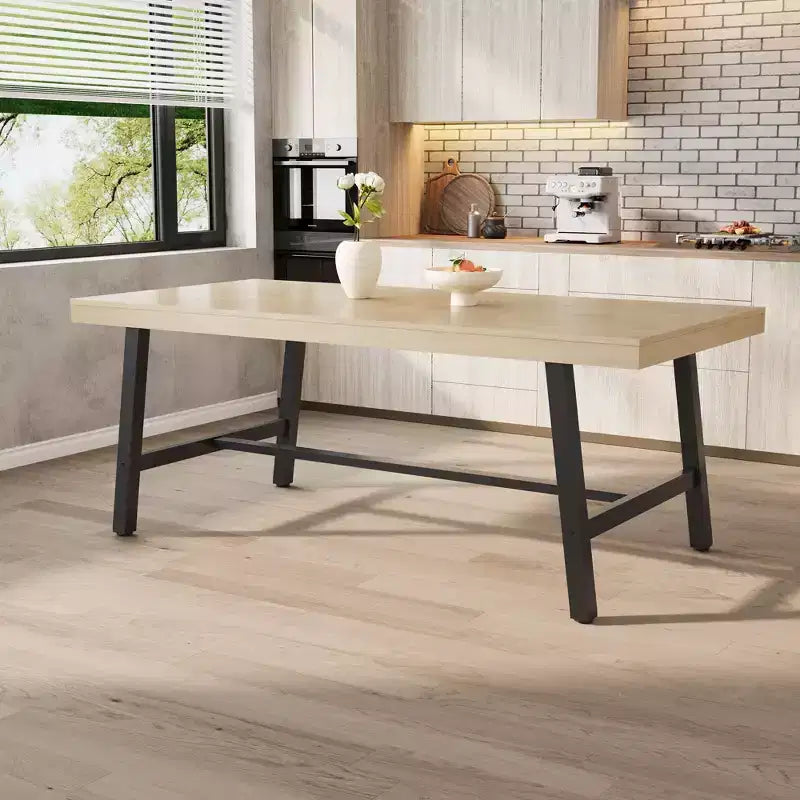 Table à manger pour 6-8 personnes, table de cuisine rectangulaire de 200 cm, tables de cuisine industrielles en bois de style rustique avec cadre métallique robuste, pour bureau et maison