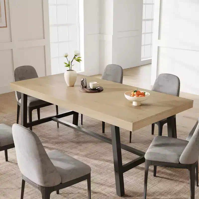 Table à manger pour 6-8 personnes, table de cuisine rectangulaire de 200 cm, tables de cuisine industrielles en bois de style rustique avec cadre métallique robuste, pour bureau et maison