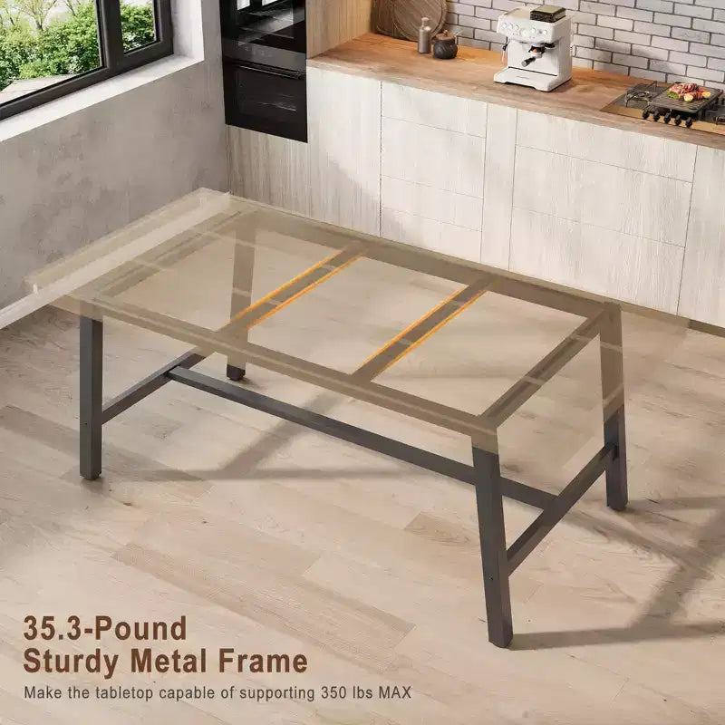 Table à manger pour 6-8 personnes, table de cuisine rectangulaire de 200 cm, tables de cuisine industrielles en bois de style rustique avec cadre métallique robuste, pour bureau et maison