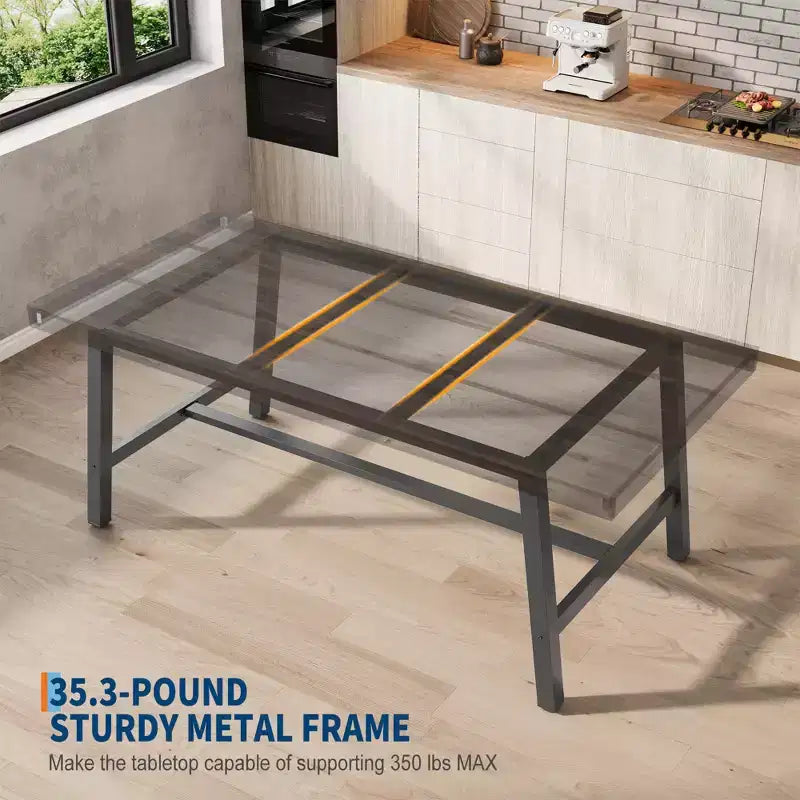 Table à manger pour 6-8 personnes, table de cuisine rectangulaire de 200 cm, tables de cuisine industrielles en bois de style rustique avec cadre métallique robuste, pour bureau et maison