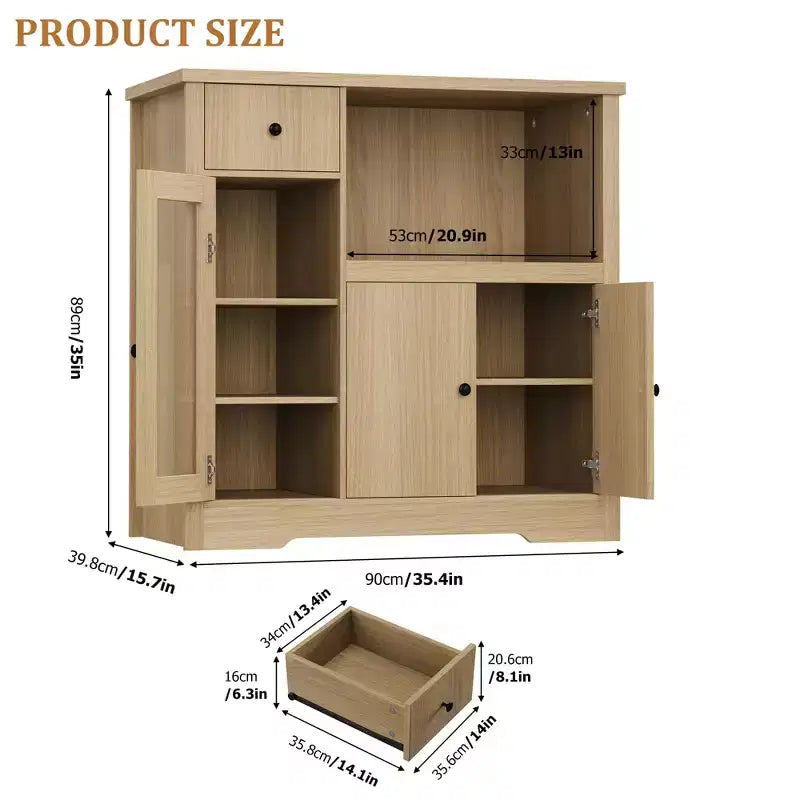 Meuble de cuisine pour micro-ondes, blanc et noyer - Buffet de rangement à 3 portes avec étagères réglables pour salle à manger, salon et couloir