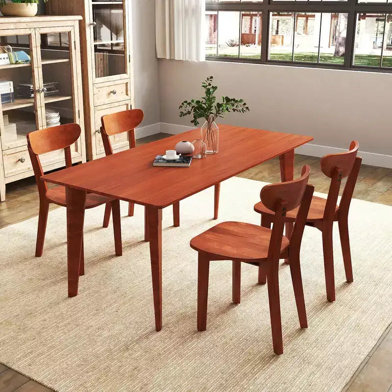 Costway Lot de 4 Chaises de Salle à Manger en Bois Massif avec Dossier Courbé et Cadre en Bois d'Hévéa