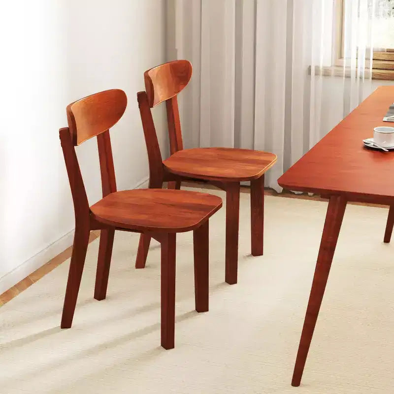 Costway Lot de 4 Chaises de Salle à Manger en Bois Massif avec Dossier Courbé et Cadre en Bois d'Hévéa