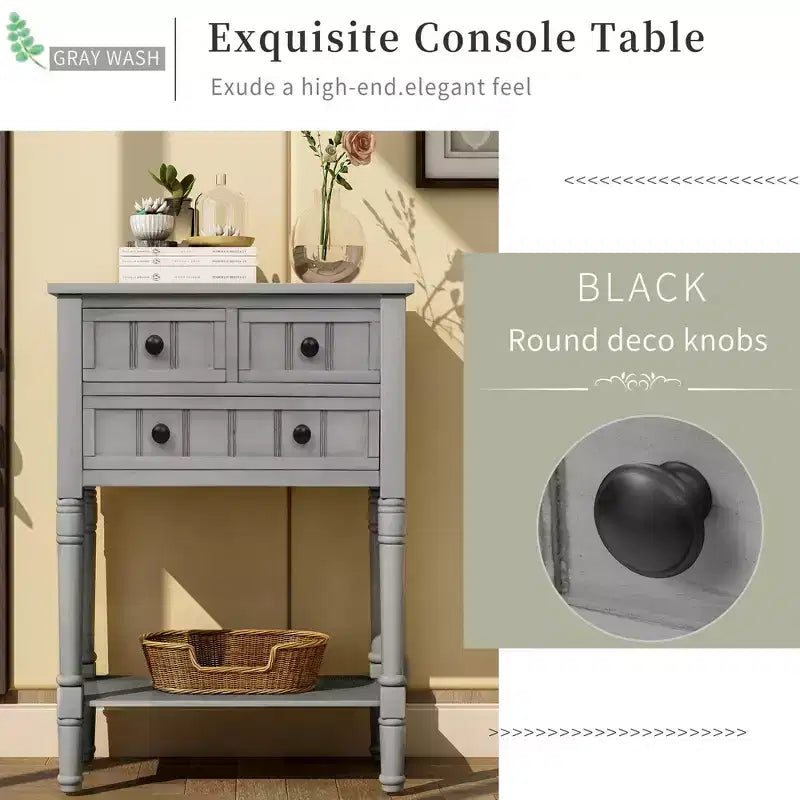 Petite table console de ferme avec rangement, table d'entrée rétro en bois avec tiroirs et étagère inférieure, table d'appoint mince en bois pour entrée