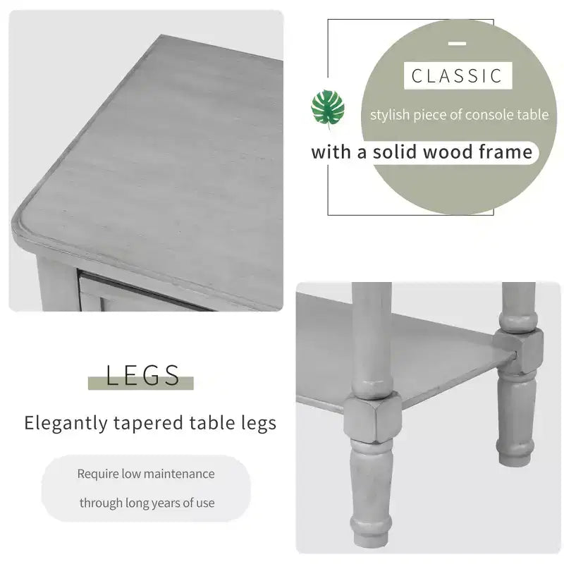 Petite table console de ferme avec rangement, table d'entrée rétro en bois avec tiroirs et étagère inférieure, table d'appoint mince en bois pour entrée