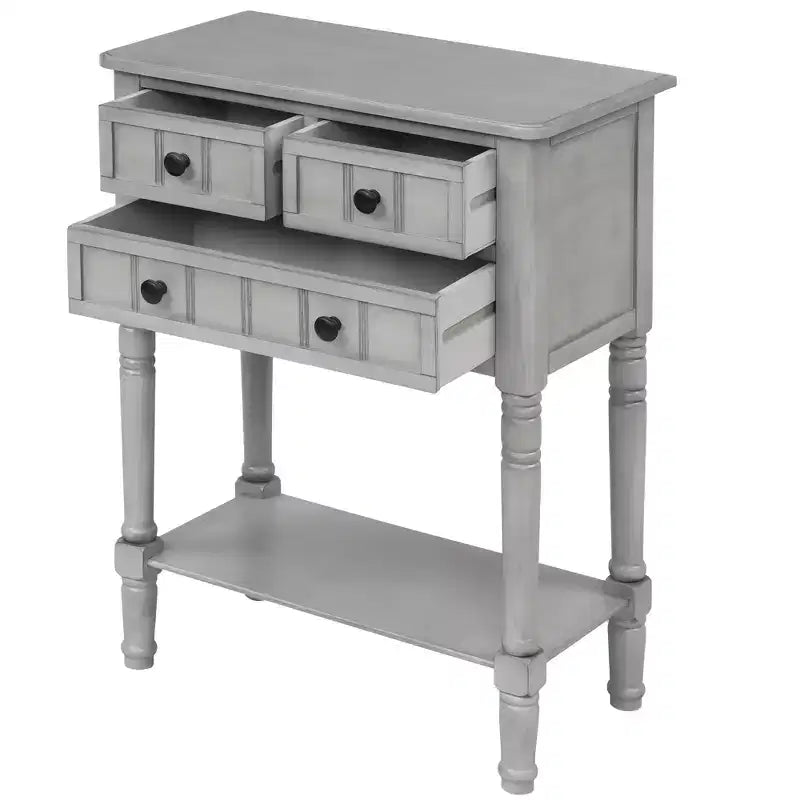 Petite table console de ferme avec rangement, table d'entrée rétro en bois avec tiroirs et étagère inférieure, table d'appoint mince en bois pour entrée