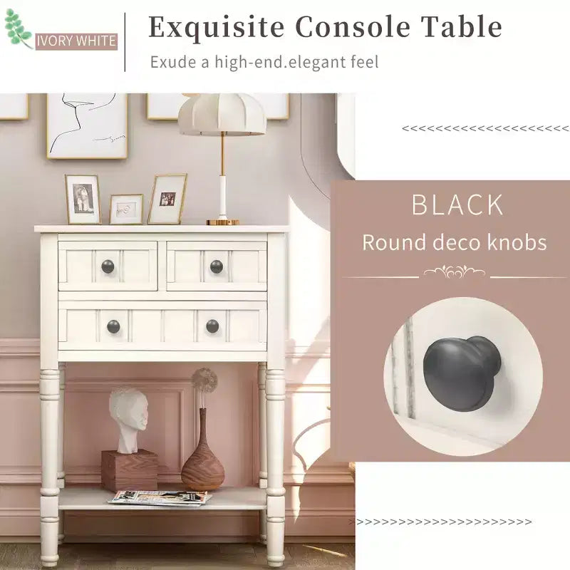 Petite table console de ferme avec rangement, table d'entrée rétro en bois avec tiroirs et étagère inférieure, table d'appoint mince en bois pour entrée