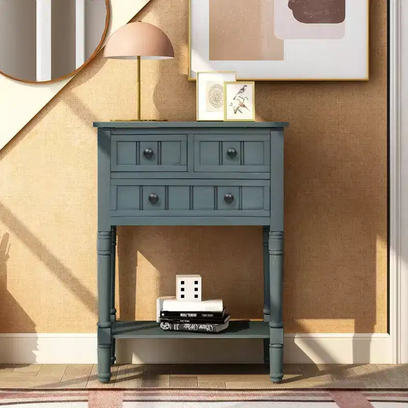 Petite table console de ferme avec rangement, table d'entrée rétro en bois avec tiroirs et étagère inférieure, table d'appoint mince en bois pour entrée