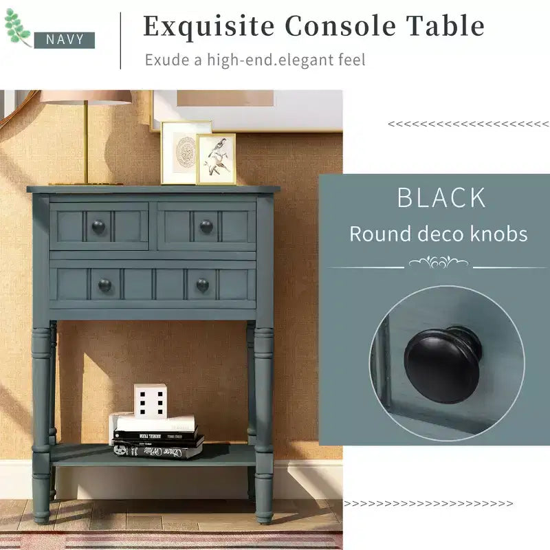 Petite table console de ferme avec rangement, table d'entrée rétro en bois avec tiroirs et étagère inférieure, table d'appoint mince en bois pour entrée