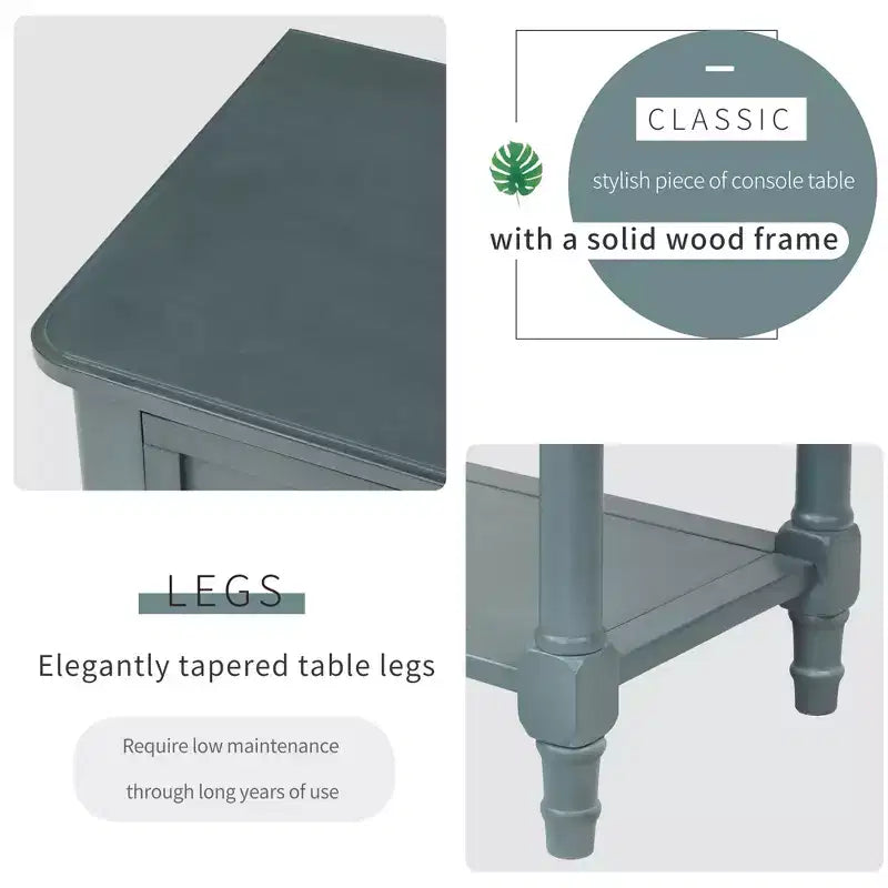Petite table console de ferme avec rangement, table d'entrée rétro en bois avec tiroirs et étagère inférieure, table d'appoint mince en bois pour entrée