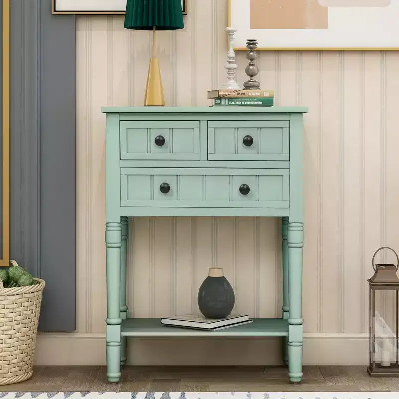 Petite table console de ferme avec rangement, table d'entrée rétro en bois avec tiroirs et étagère inférieure, table d'appoint mince en bois pour entrée
