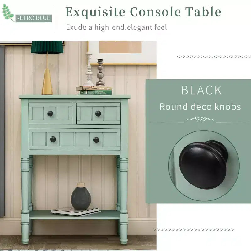 Petite table console de ferme avec rangement, table d'entrée rétro en bois avec tiroirs et étagère inférieure, table d'appoint mince en bois pour entrée