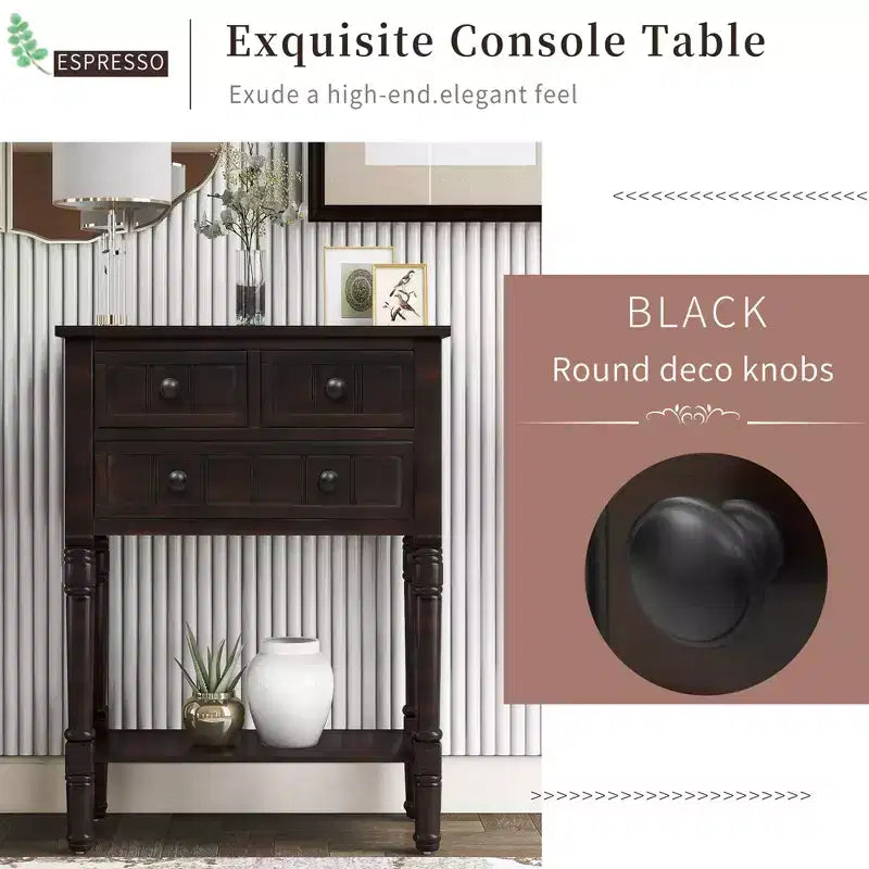 Petite table console de ferme avec rangement, table d'entrée rétro en bois avec tiroirs et étagère inférieure, table d'appoint mince en bois pour entrée
