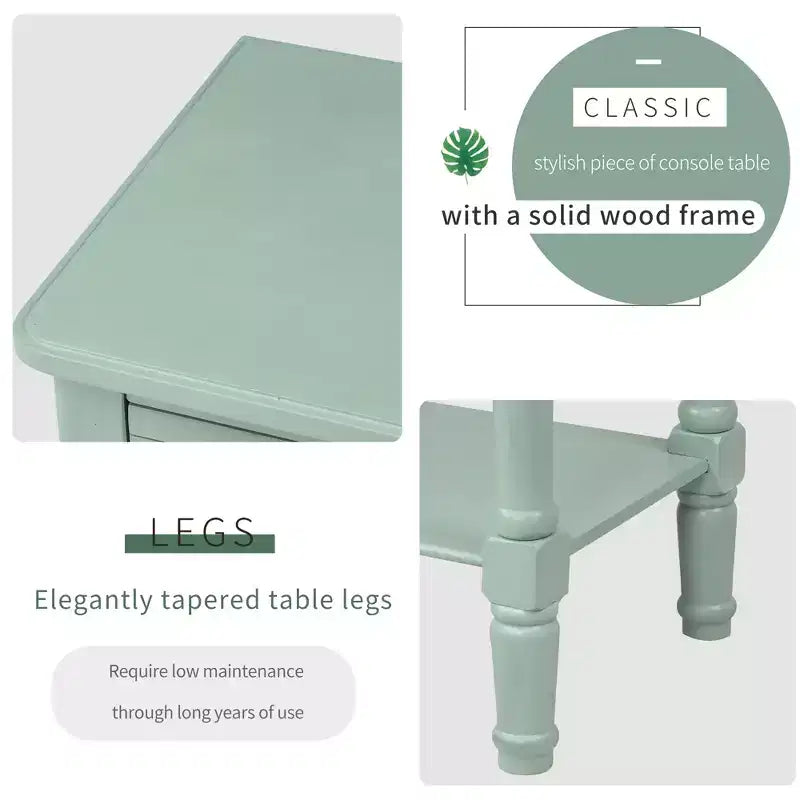 Petite table console de ferme avec rangement, table d'entrée rétro en bois avec tiroirs et étagère inférieure, table d'appoint mince en bois pour entrée