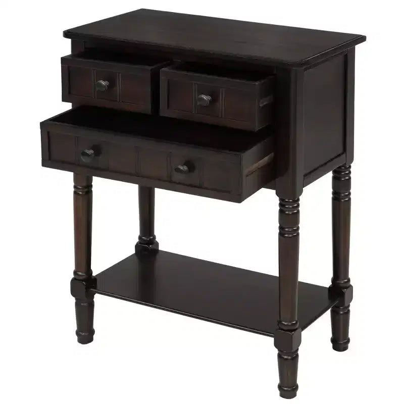Petite table console de ferme avec rangement, table d'entrée rétro en bois avec tiroirs et étagère inférieure, table d'appoint mince en bois pour entrée