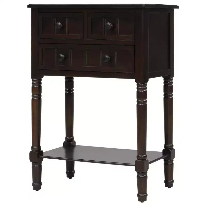 Petite table console de ferme avec rangement, table d'entrée rétro en bois avec tiroirs et étagère inférieure, table d'appoint mince en bois pour entrée