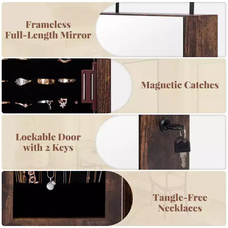 Meuble à Bijoux Miroir Costway avec 96 LED, à Suspendre au Mur ou à la Porte, Armoire avec Rangement Maquillage